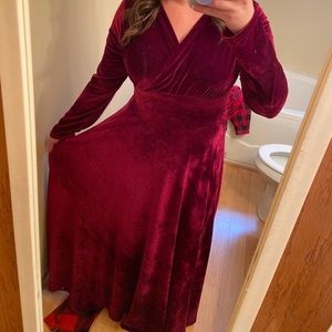 Floor length burgundy velvet dress